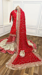 PURE KATAAN SILK BASED HAND WORK RED FARSHI LEHENGA