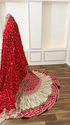 PURE KATAAN SILK BASED HAND WORK RED FARSHI LEHENGA