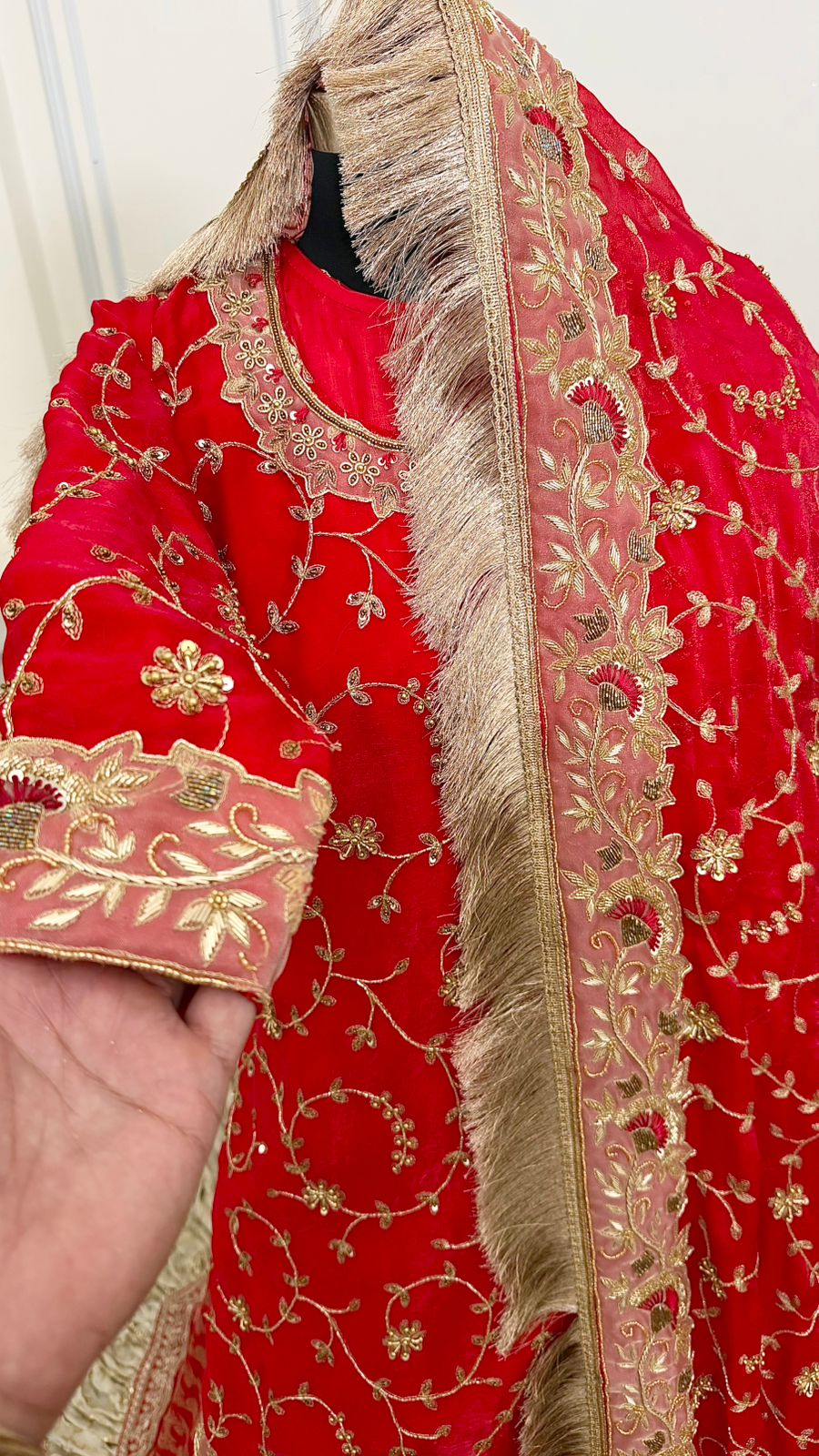 PURE KATAAN SILK BASED HAND WORK RED FARSHI LEHENGA