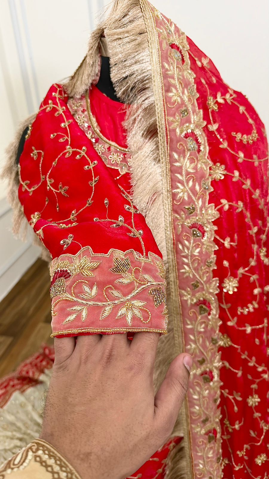 PURE KATAAN SILK BASED HAND WORK RED FARSHI LEHENGA