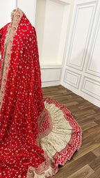 PURE KATAAN SILK BASED HAND WORK RED FARSHI LEHENGA