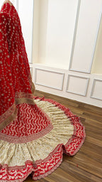 PURE KATAAN SILK BASED HAND WORK RED FARSHI LEHENGA