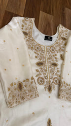 Handwork kurti in off white organza gharara