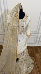 Handwork kurti in off white organza gharara
