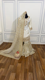 Handwork kurti in off white organza gharara