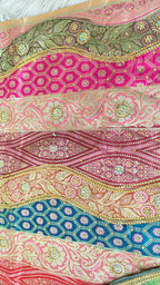 HORIZONE PATTERN HAND FILLED KATAN SILK BANARASI KIMKHAB GHARARA