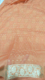 Peach Pure Khaddi Chiffon Silk 3 Piece Suit