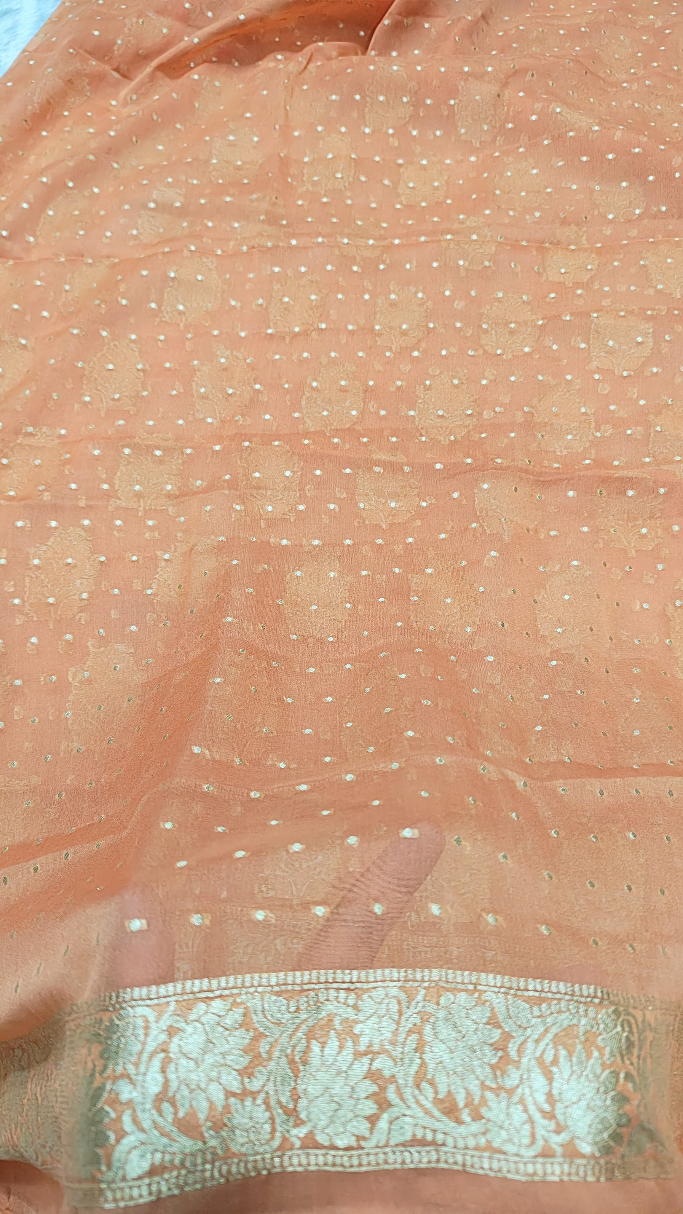 Peach Pure Khaddi Chiffon Silk 3 Piece Suit