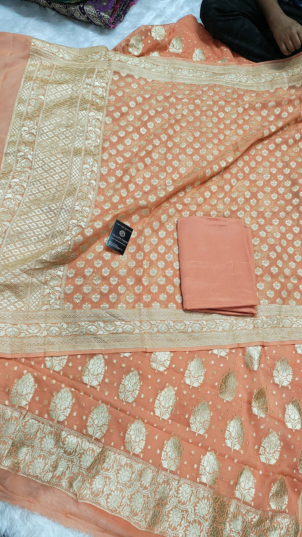 Peach Pure Khaddi Chiffon Silk 3 Piece Suit