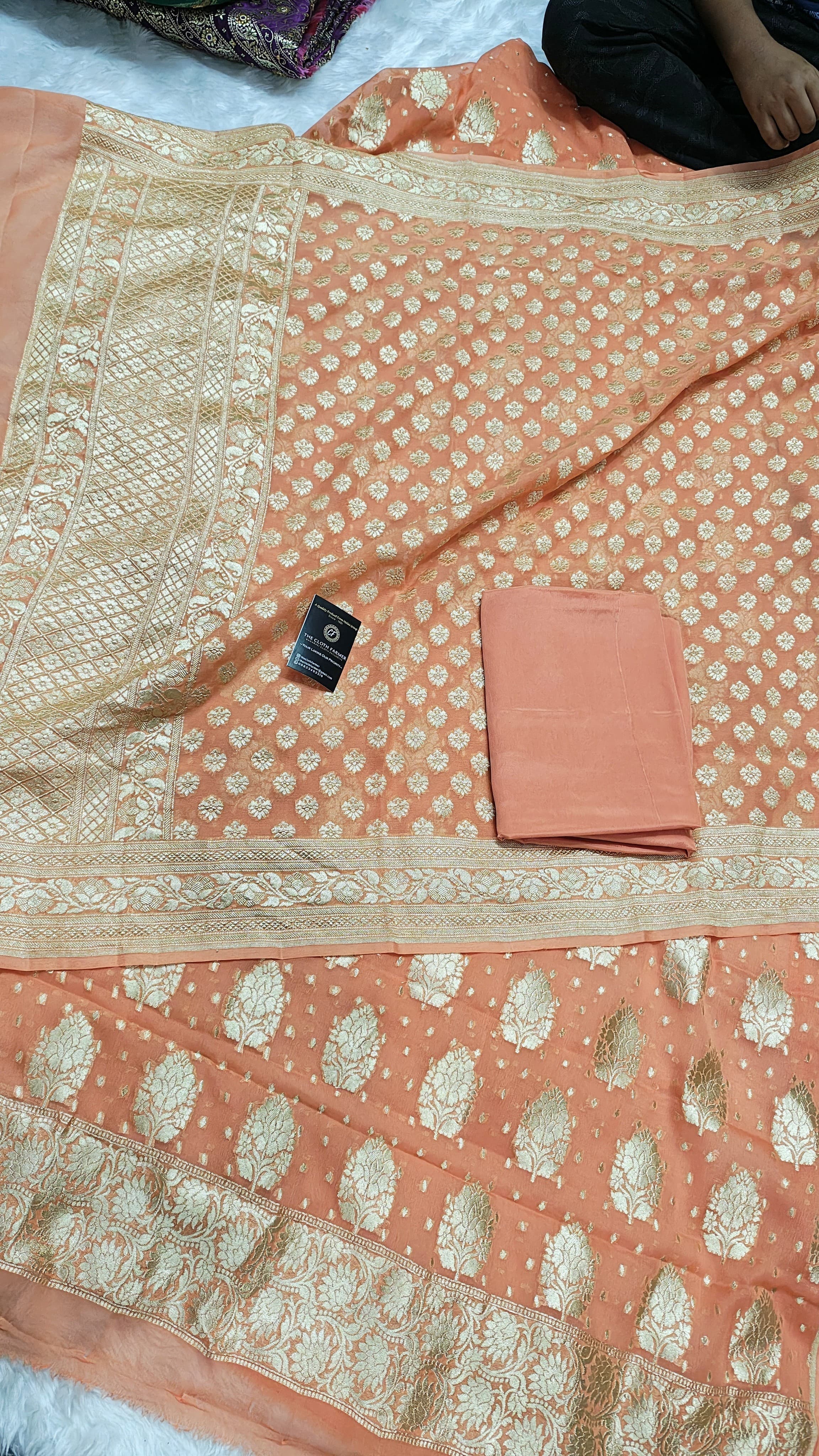 Peach Pure Khaddi Chiffon Silk 3 Piece Suit