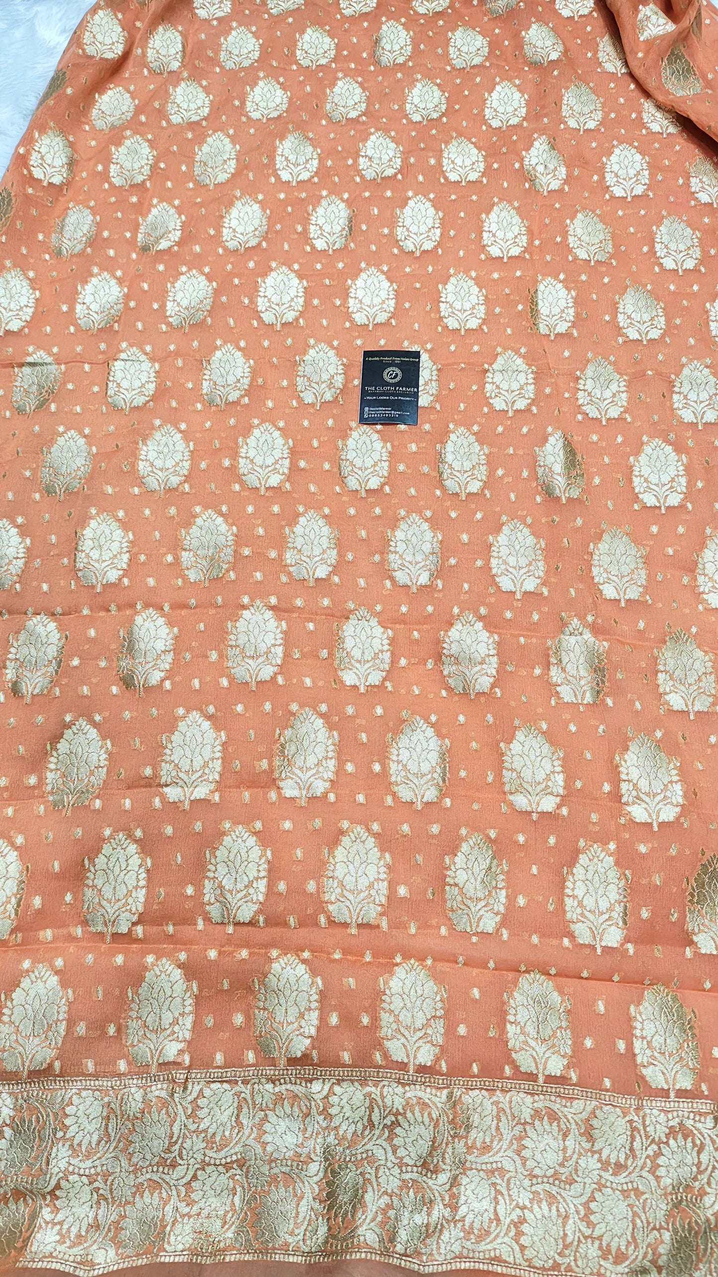 Peach Pure Khaddi Chiffon Silk 3 Piece Suit