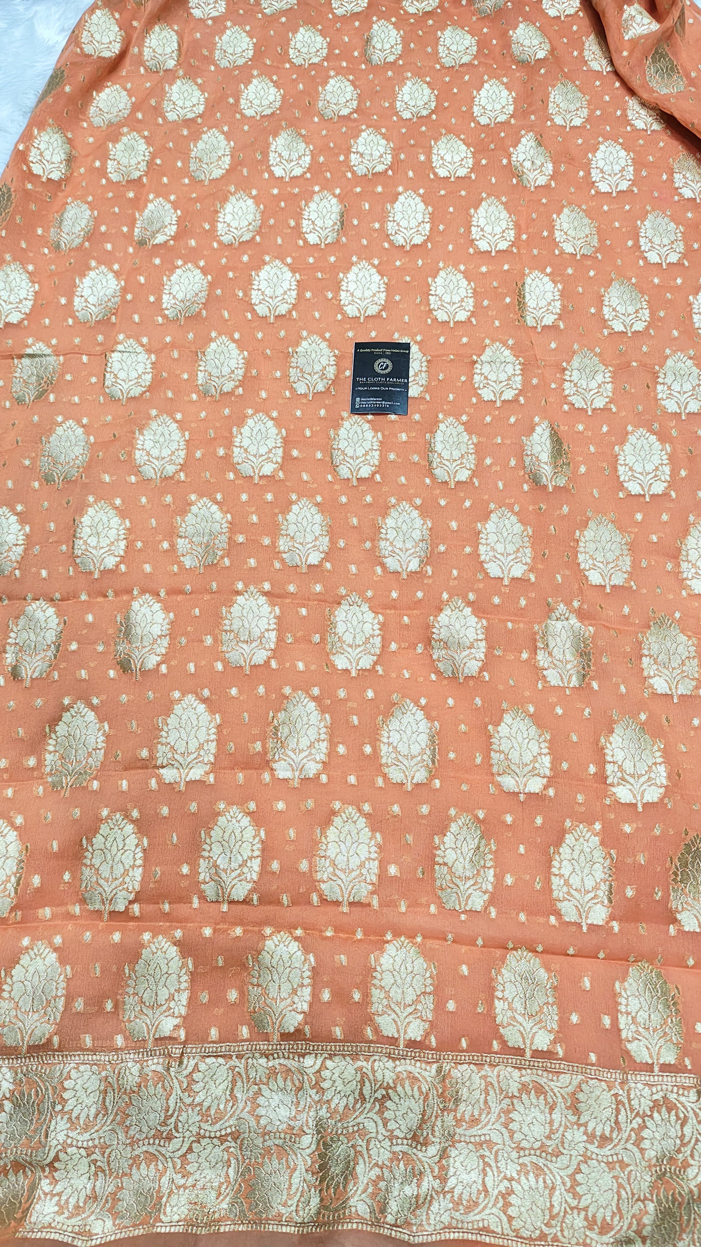 Peach Pure Khaddi Chiffon Silk 3 Piece Suit