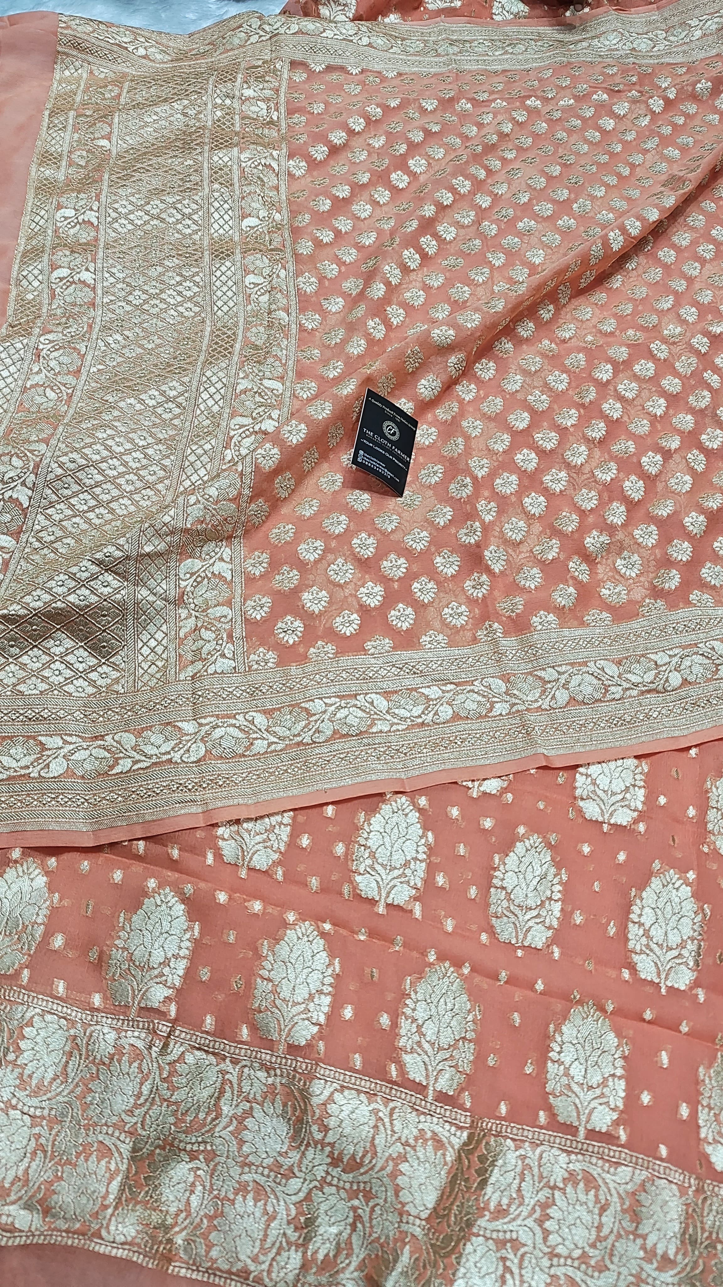 Peach Pure Khaddi Chiffon Silk 3 Piece Suit