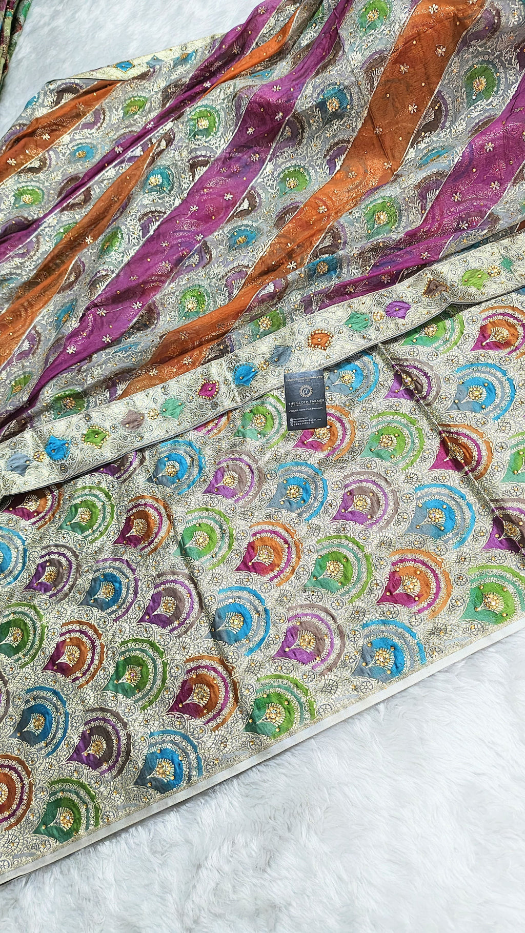 Spherical Multi Colour Kataan Silk Kimkhab Gharara