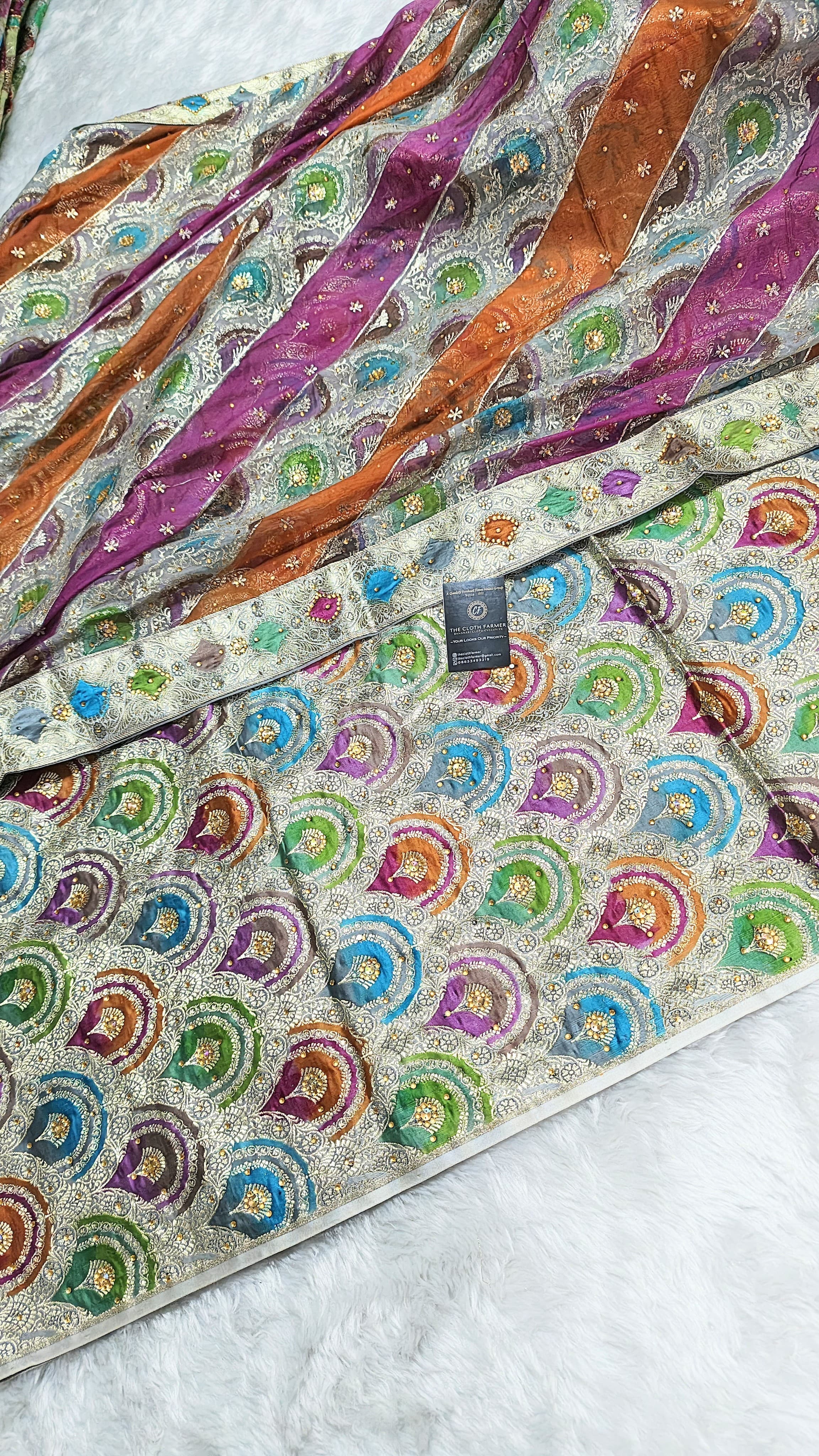 Spherical Multi Colour Kataan Silk Kimkhab Gharara