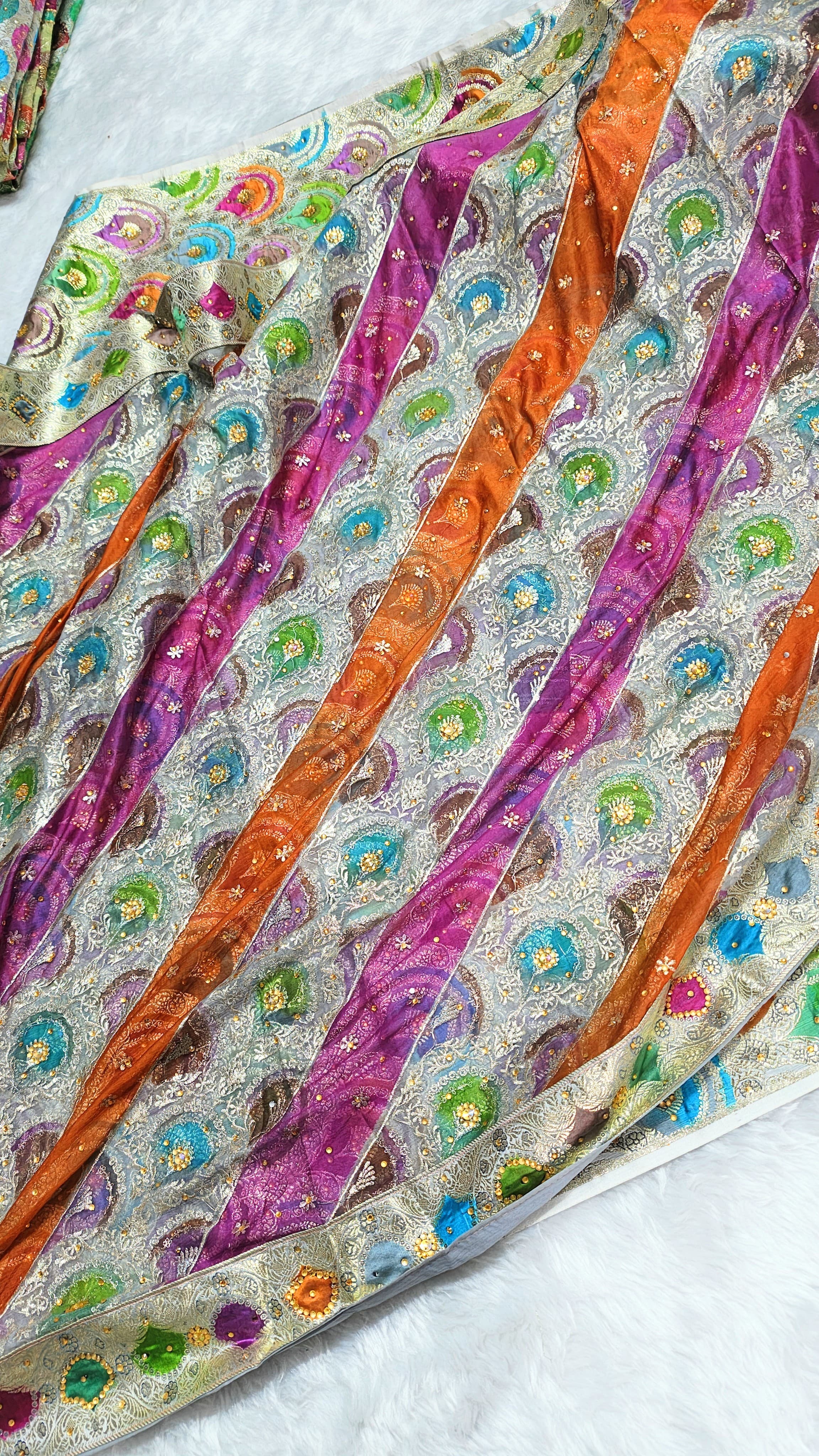 Spherical Multi Colour Kataan Silk Kimkhab Gharara