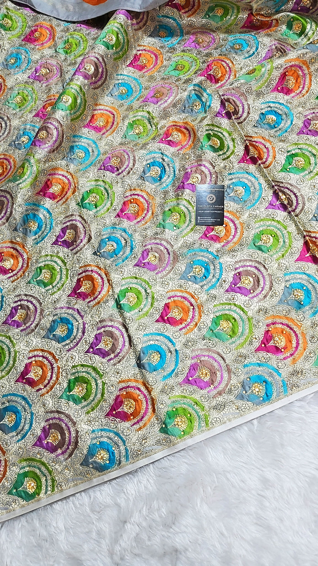 Spherical Multi Colour Kataan Silk Kimkhab Gharara