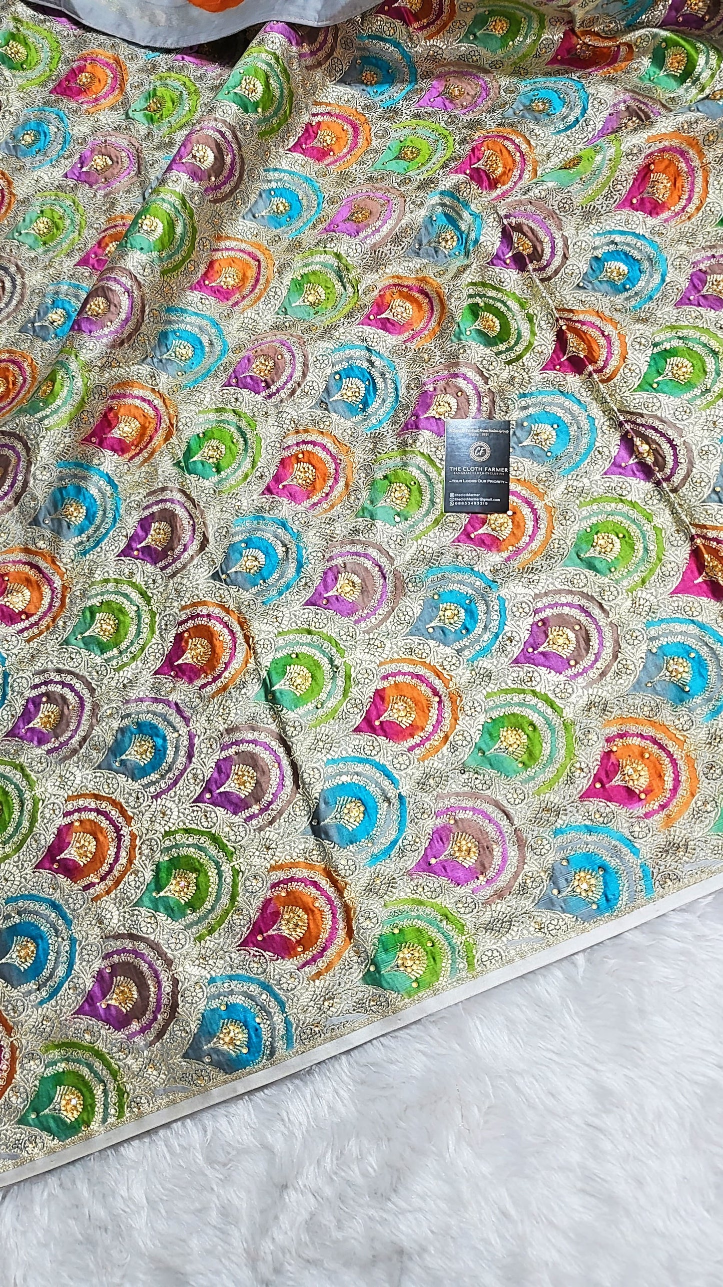 Spherical Multi Colour Kataan Silk Kimkhab Gharara