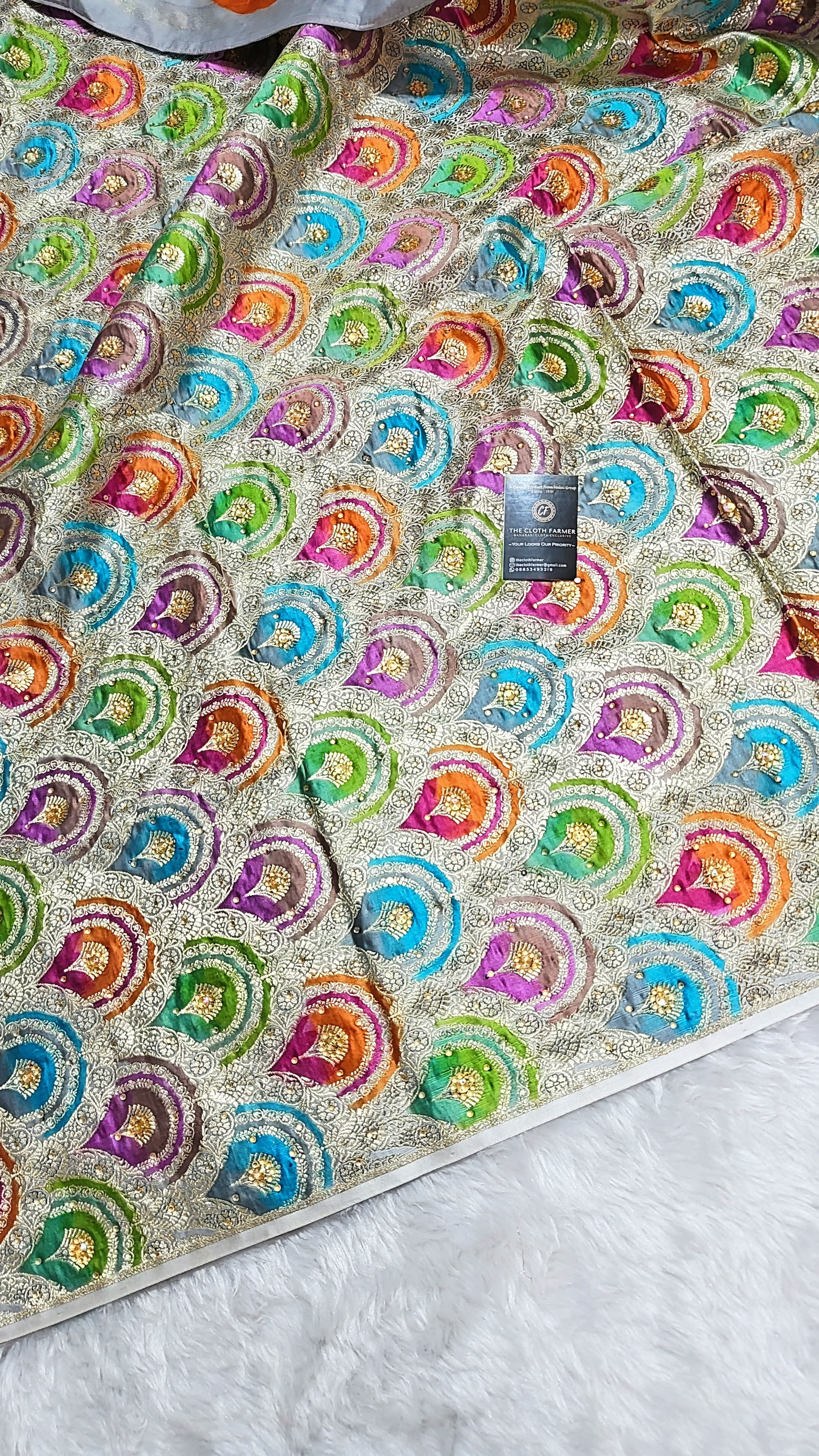 Spherical Multi Colour Kataan Silk Kimkhab Gharara