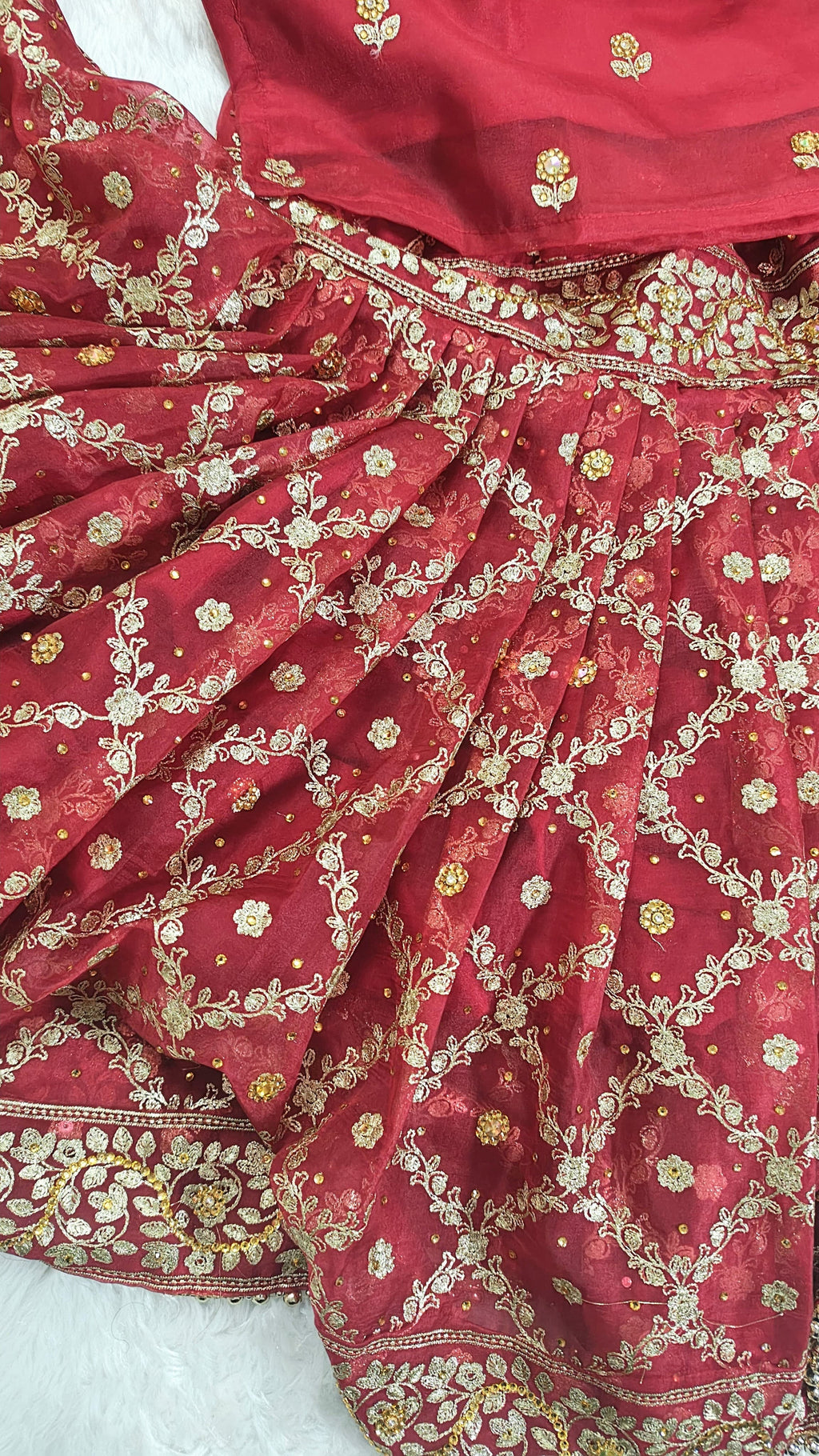 Bridal Maroon Jaal Pattern Embroidered Gharara