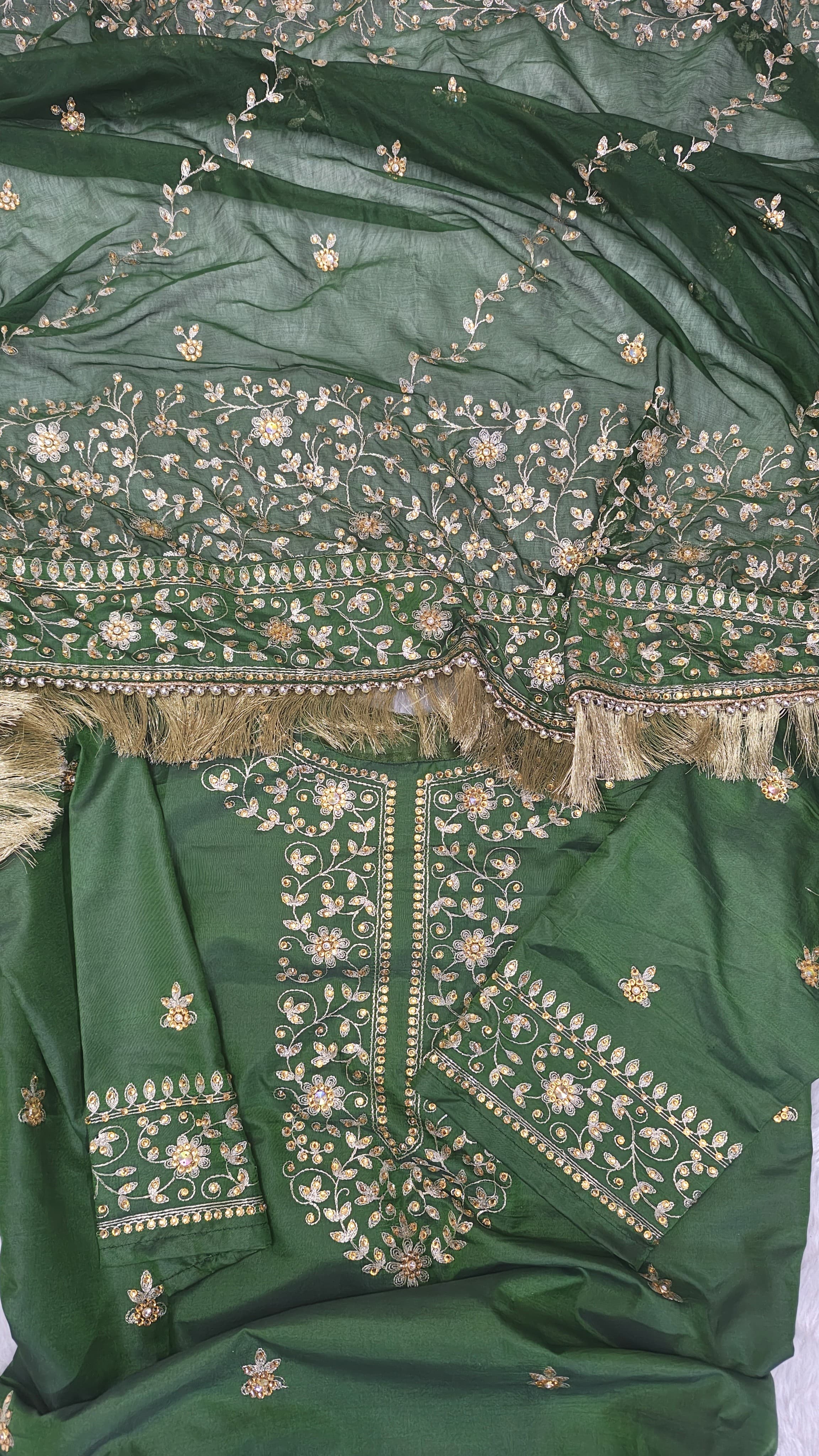 Dark Emerald Green Aada Pattern Embroidered Gharara