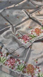 Off Silver Organza Silk 3 Piece Suit
