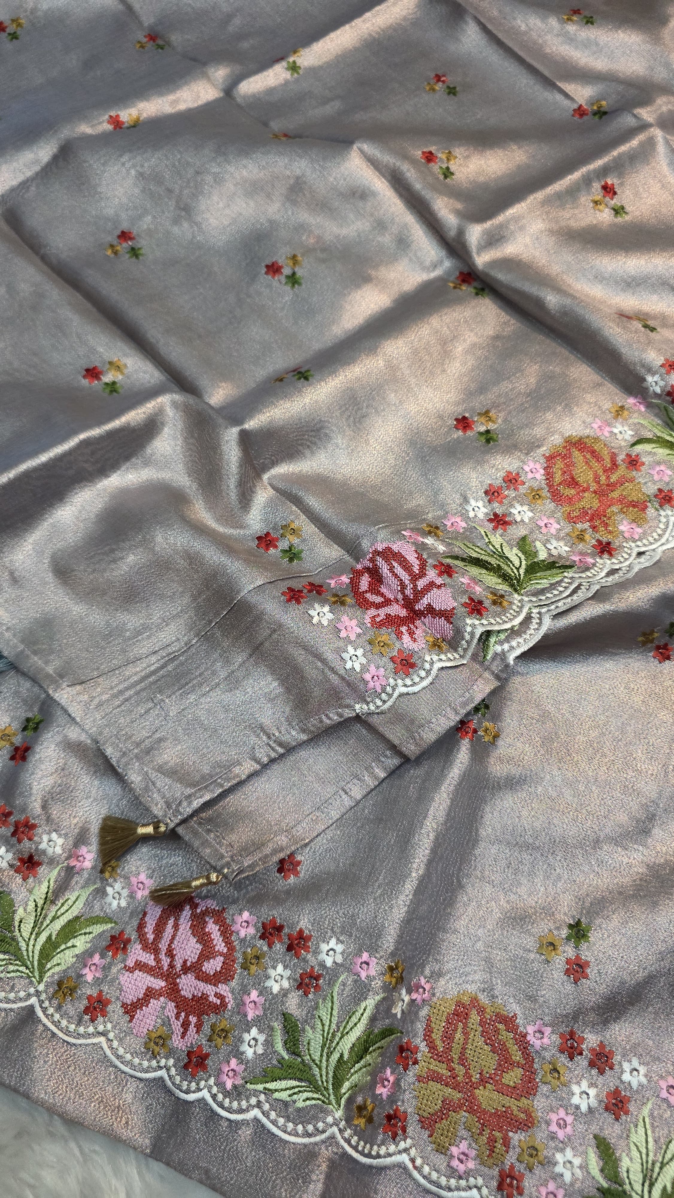 Off Silver Organza Silk 3 Piece Suit