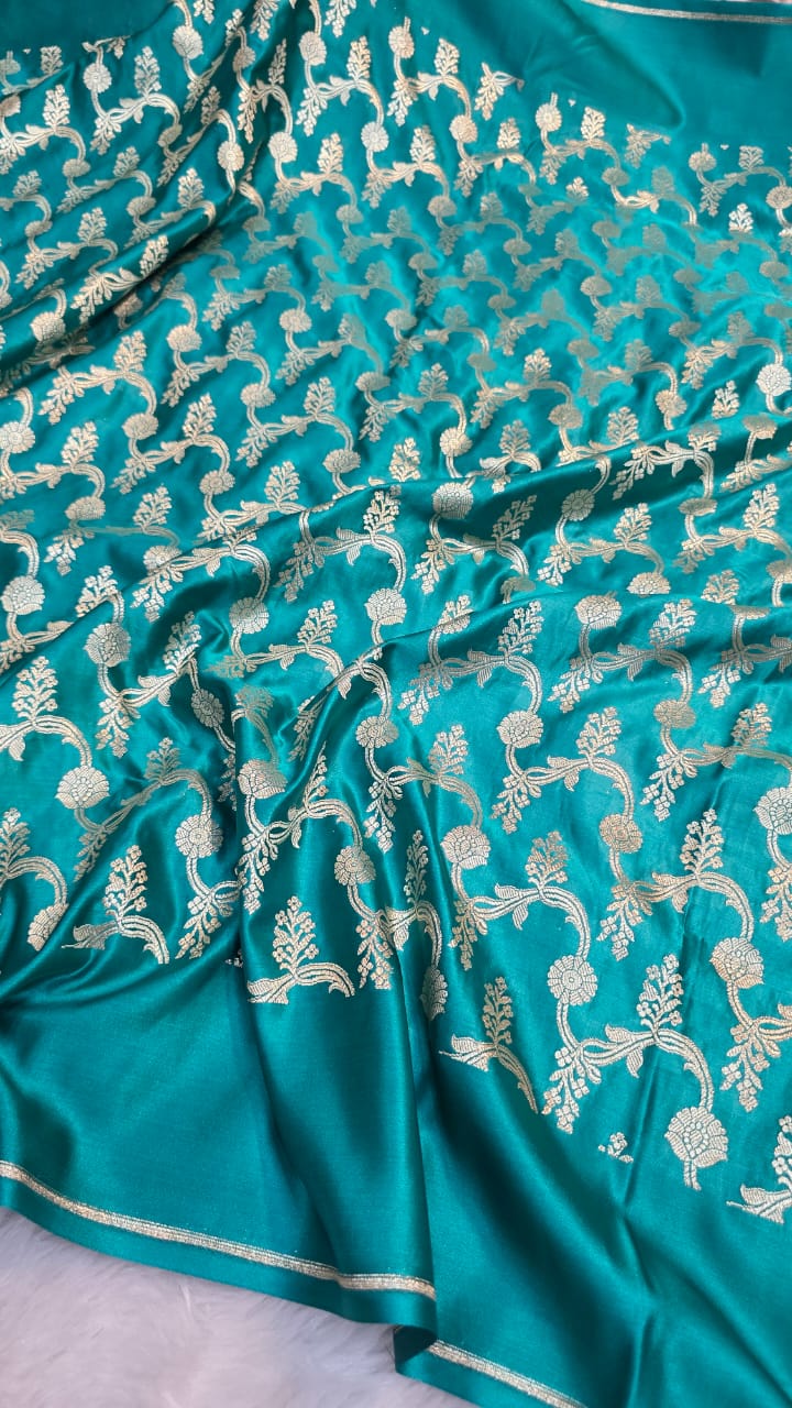 Firozi Mashru Silk 3 Piece Jaal Motif Suit