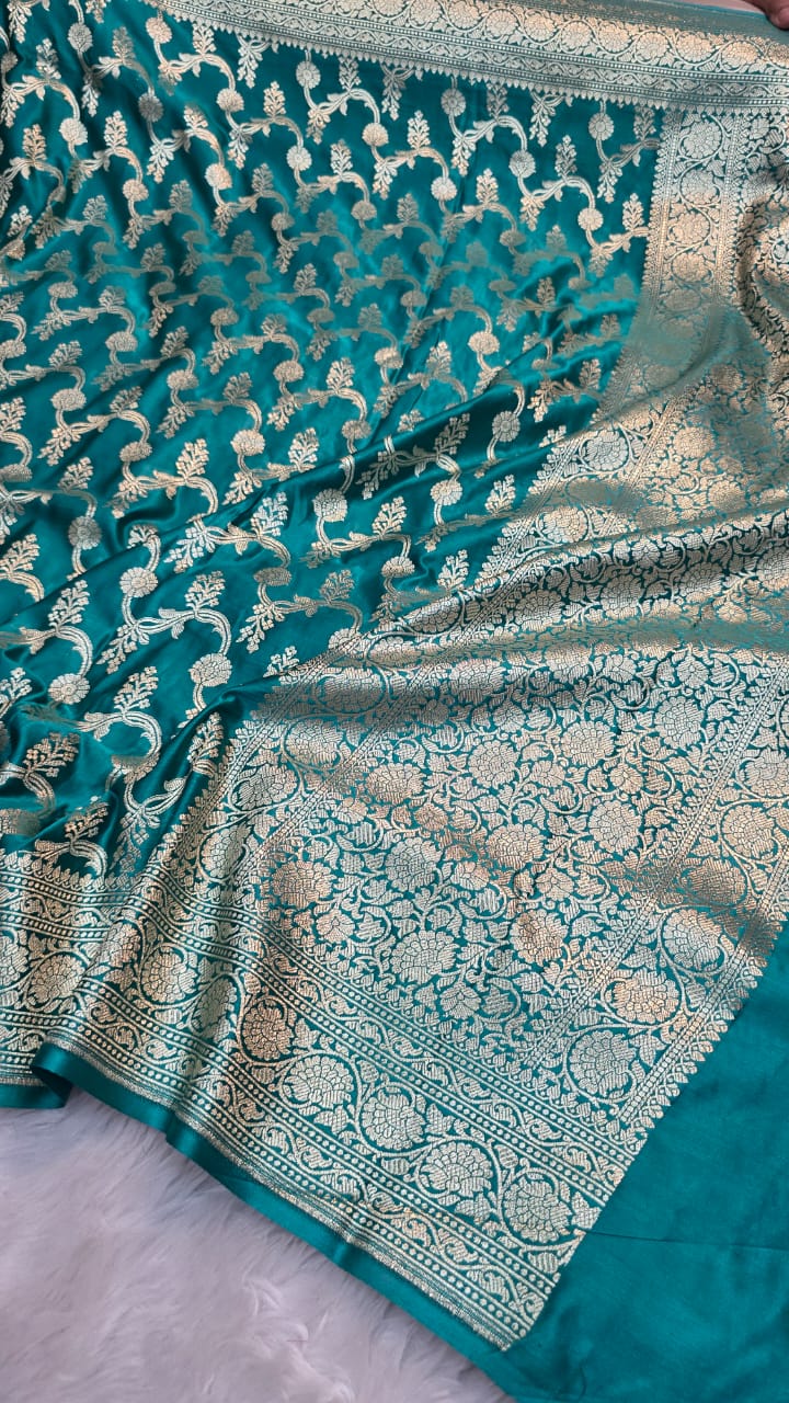 Firozi Mashru Silk 3 Piece Jaal Motif Suit