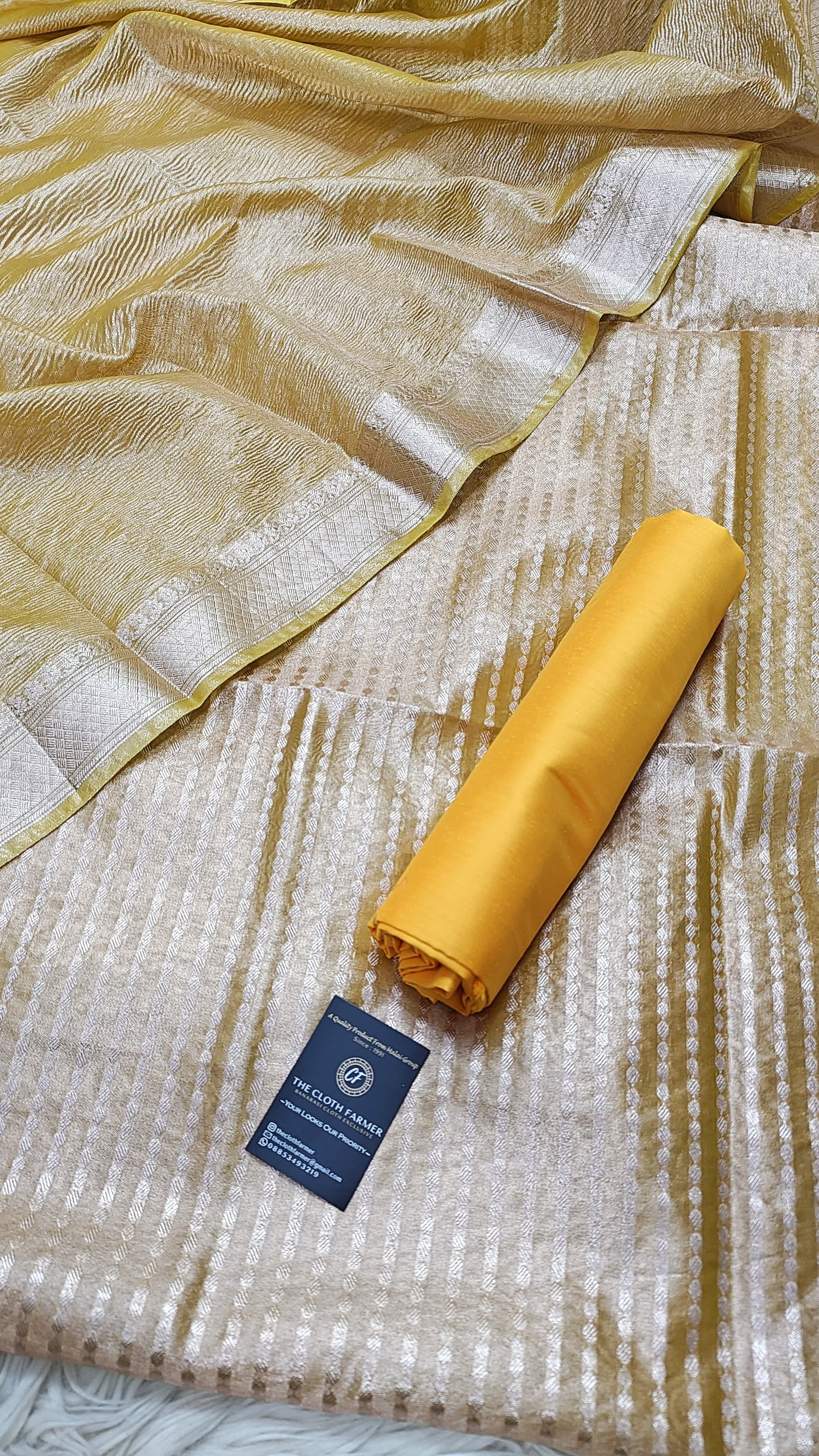 Yellow Tissue Silk 3 Piece Weaving Lining  Suit with Zari Border Jhalar Dopatta