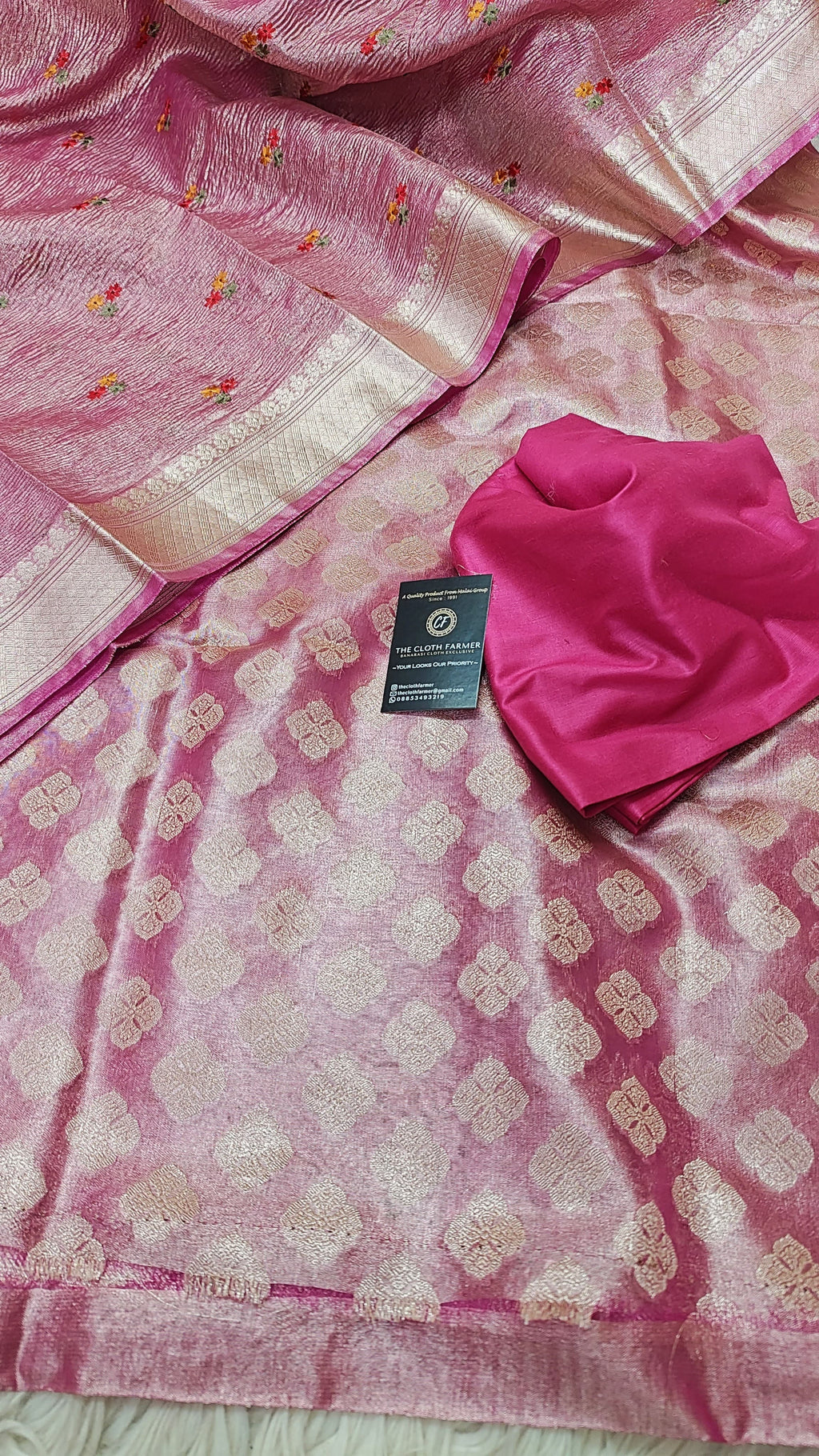 Magenta Tissue Silk 3 Piece Weaving Suit with Zari Border Meenadar Dopatta