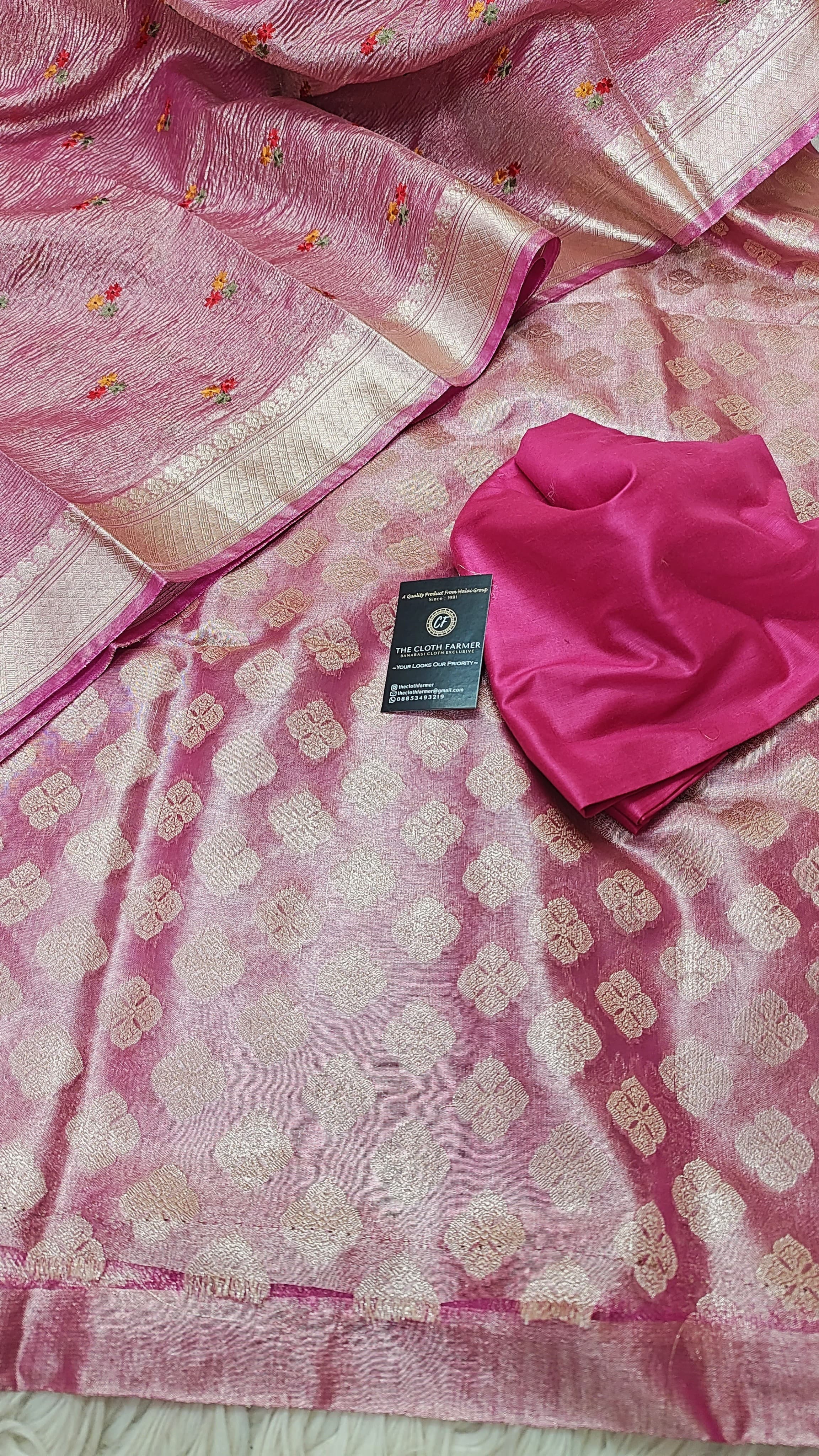 Magenta Tissue Silk 3 Piece Weaving Suit with Zari Border Meenadar Dopatta