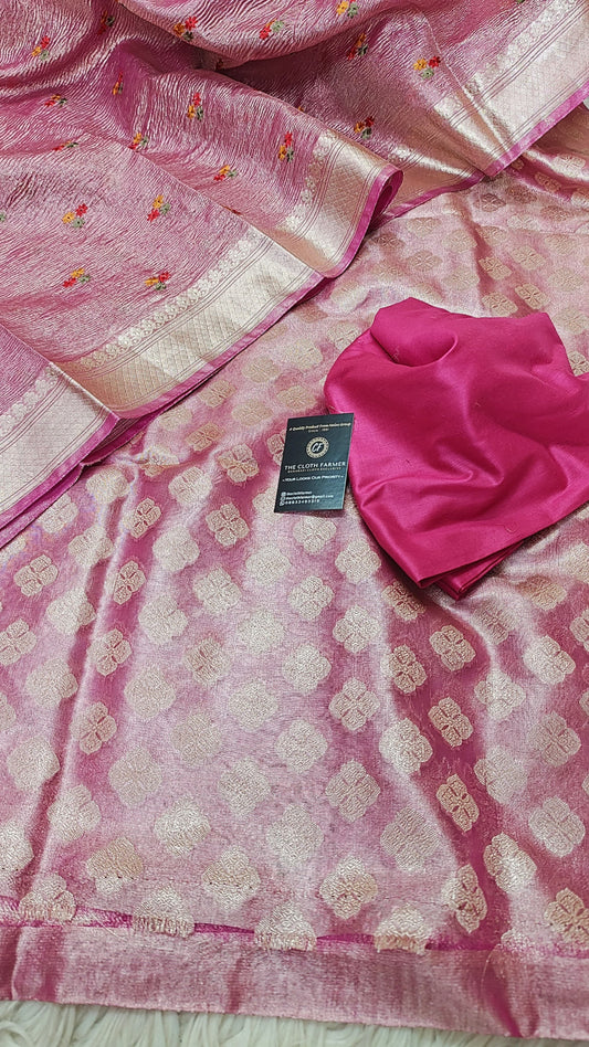 Magenta Tissue Silk 3 Piece Weaving Suit with Crush Meenadar Dupatta