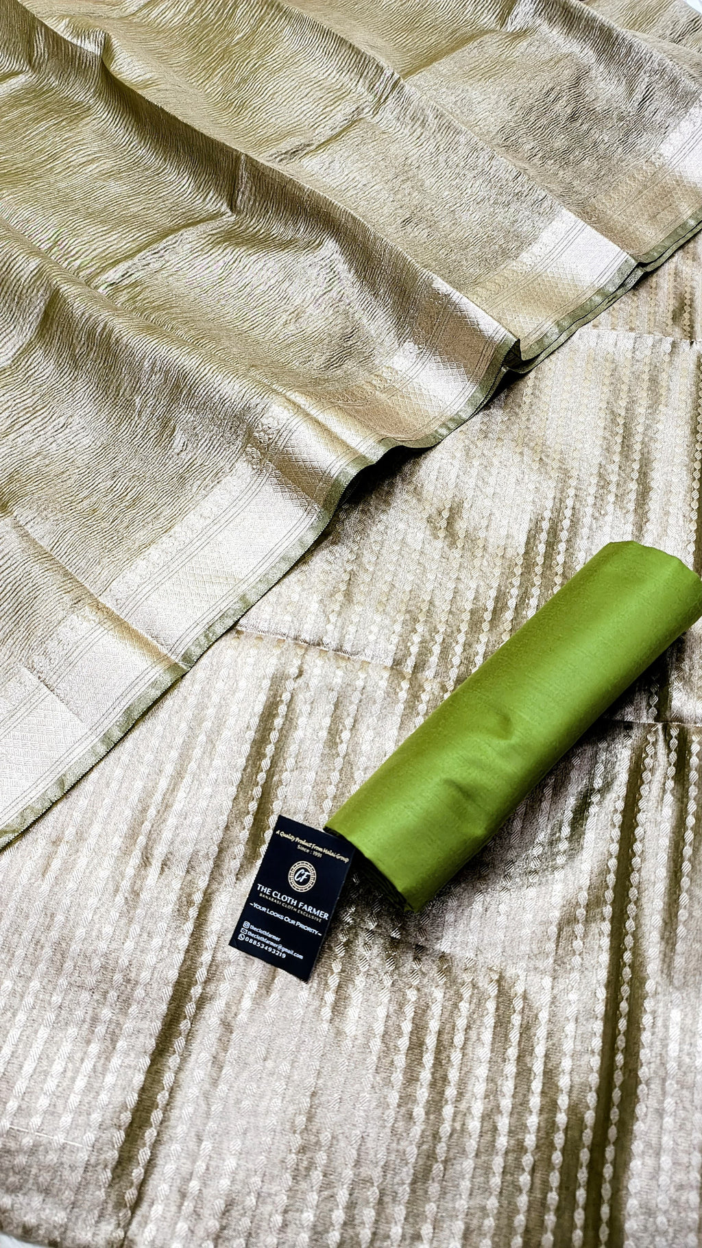 Light Green Tissue Silk 3 Piece Weaving Lining  Suit with Zari Border Jhalar Dopatta