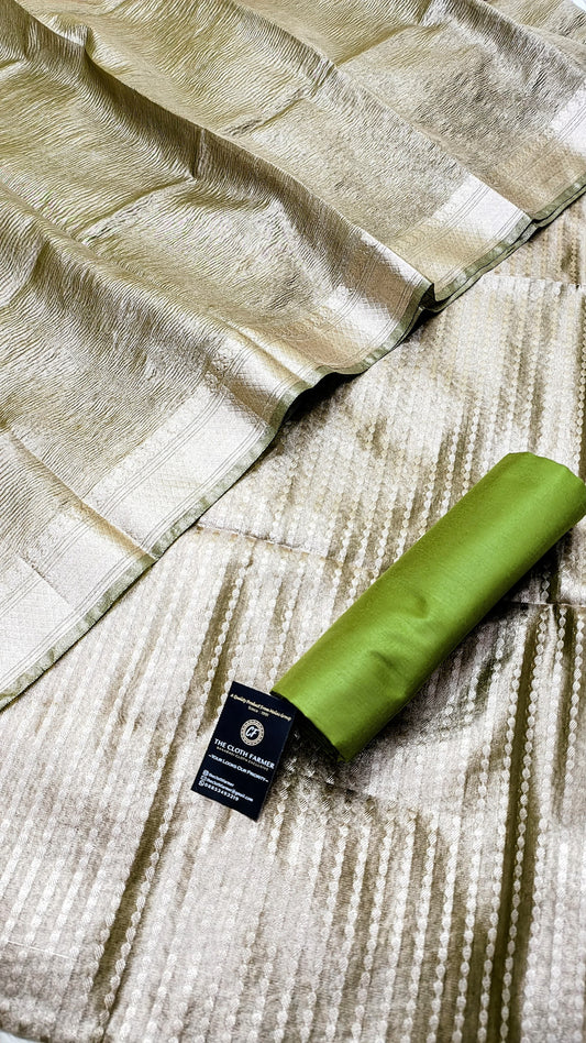 Light Green Tissue Silk 3 Piece Weaving Lining  Suit with Zari Border Jhalar Dupatta