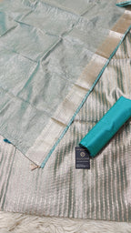 Firozi Tissue Silk 3 Piece Weaving Lining  Suit with Zari Border Jhalar Dupatta