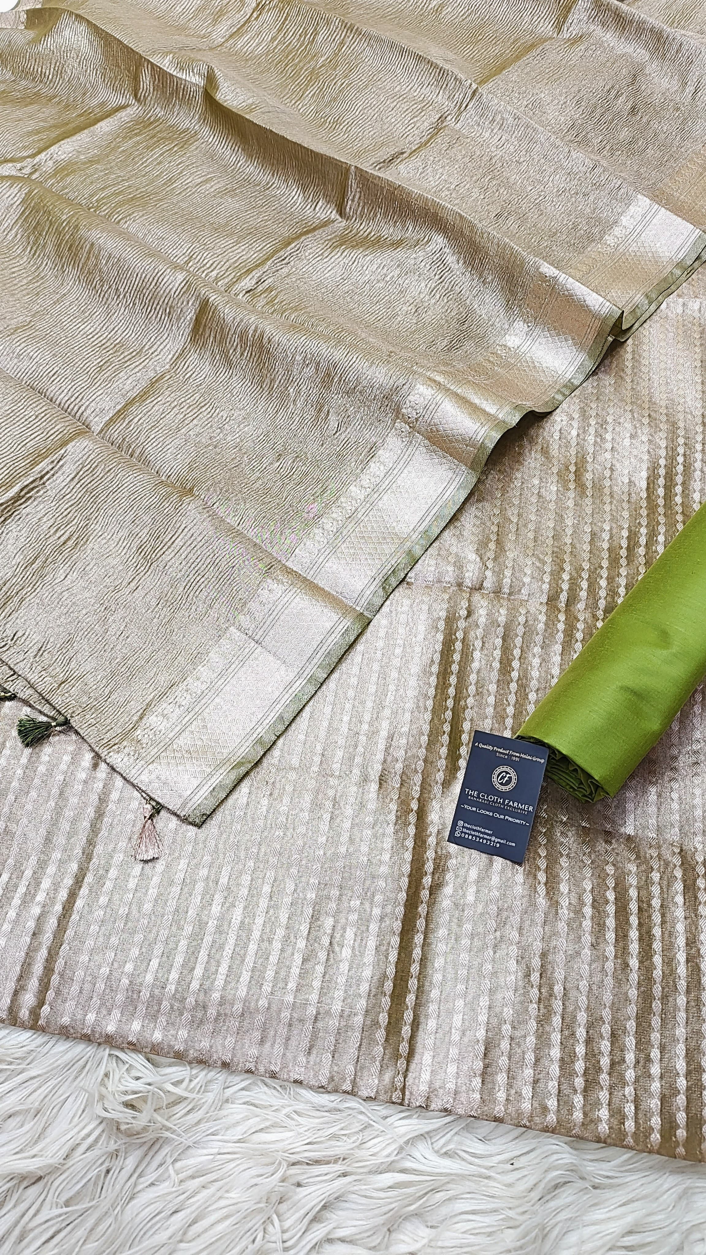 Light Green Tissue Silk 3 Piece Weaving Lining  Suit with Zari Border Jhalar Dopatta