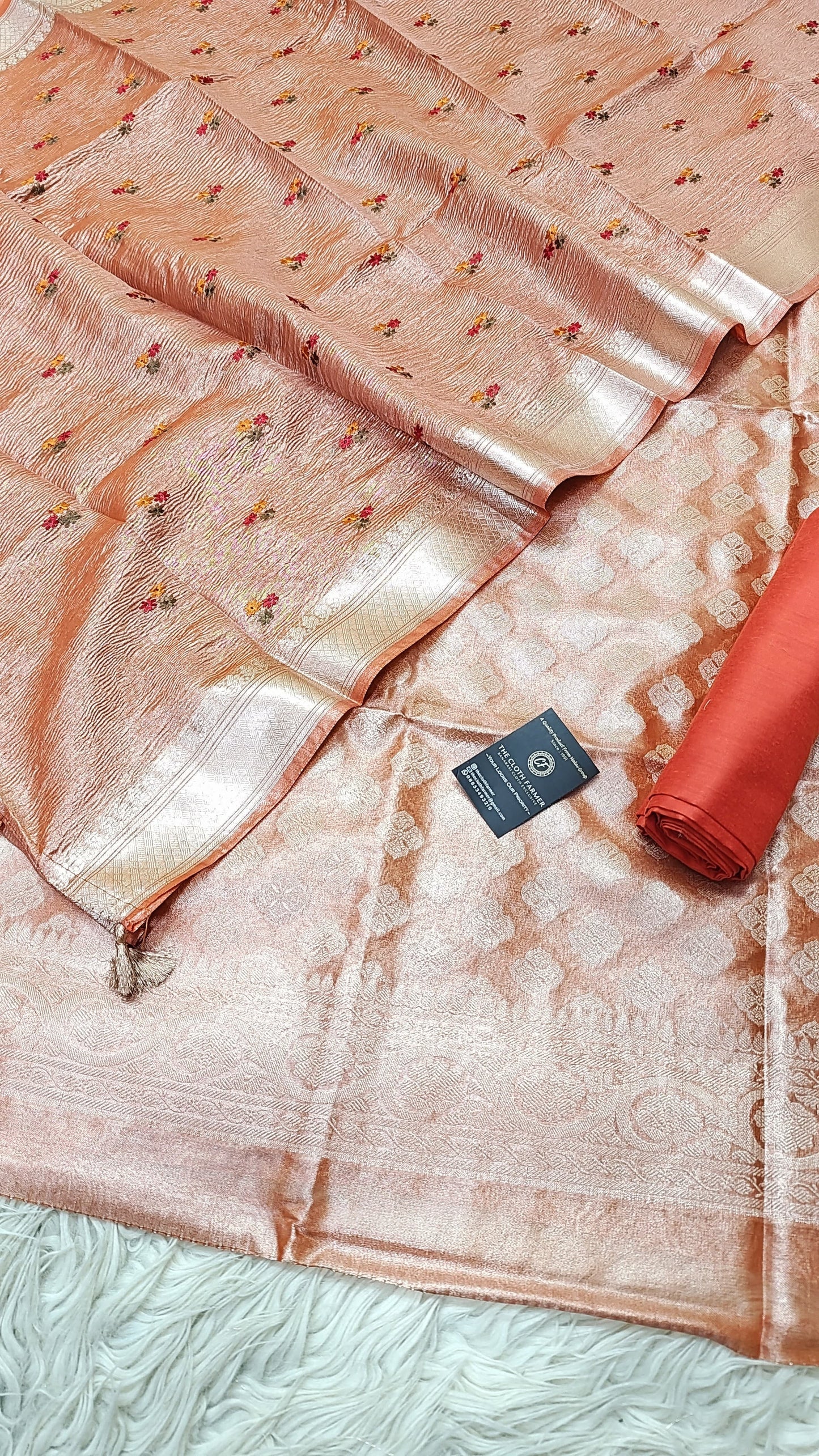 Rust Tissue Silk 3 Piece Weaving Suit with Zari Border Meenadar Dupatta