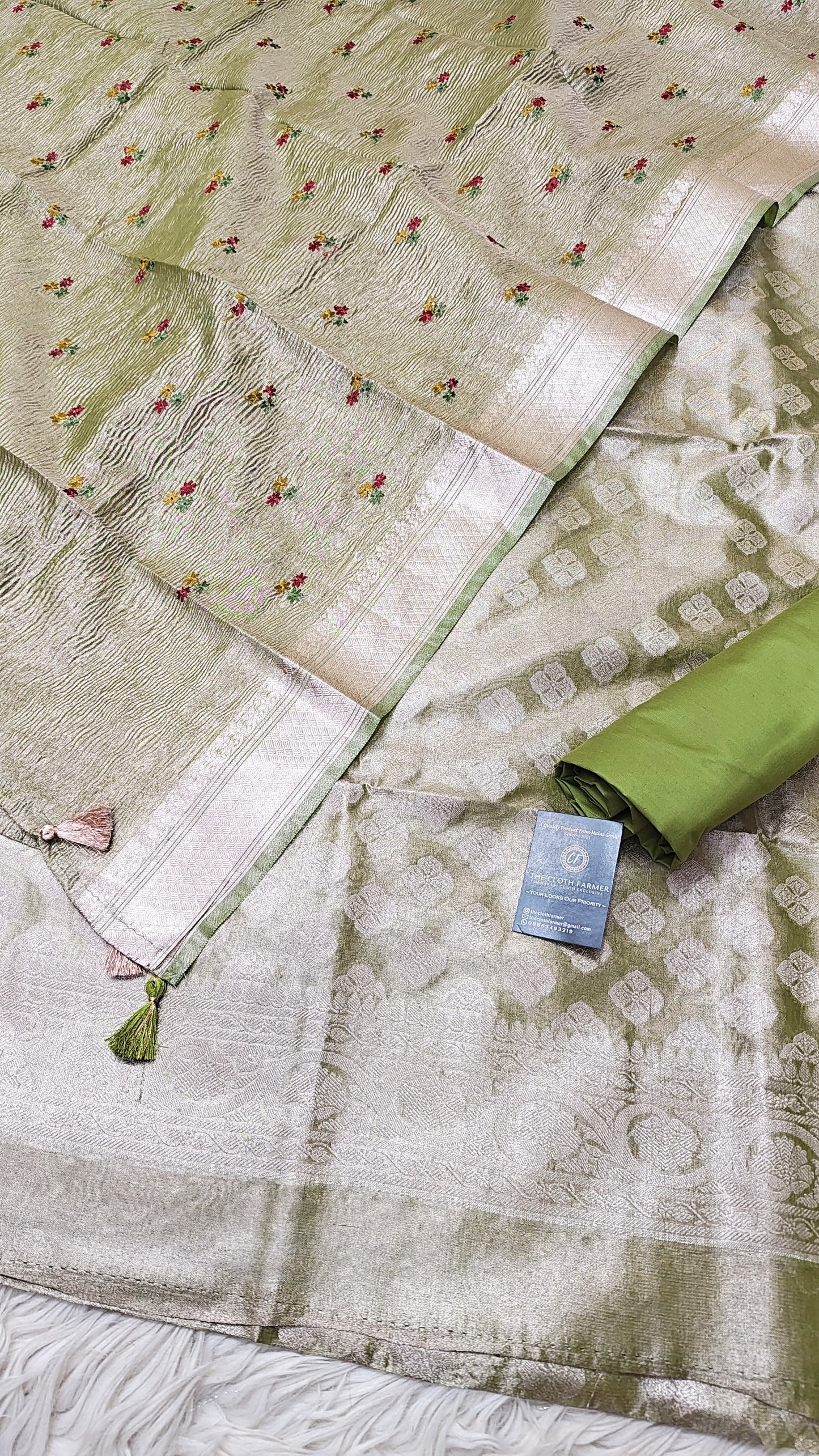 Light Green Tissue Silk 3 Piece Weaving Suit with Zari Border Meenadar Dupatta