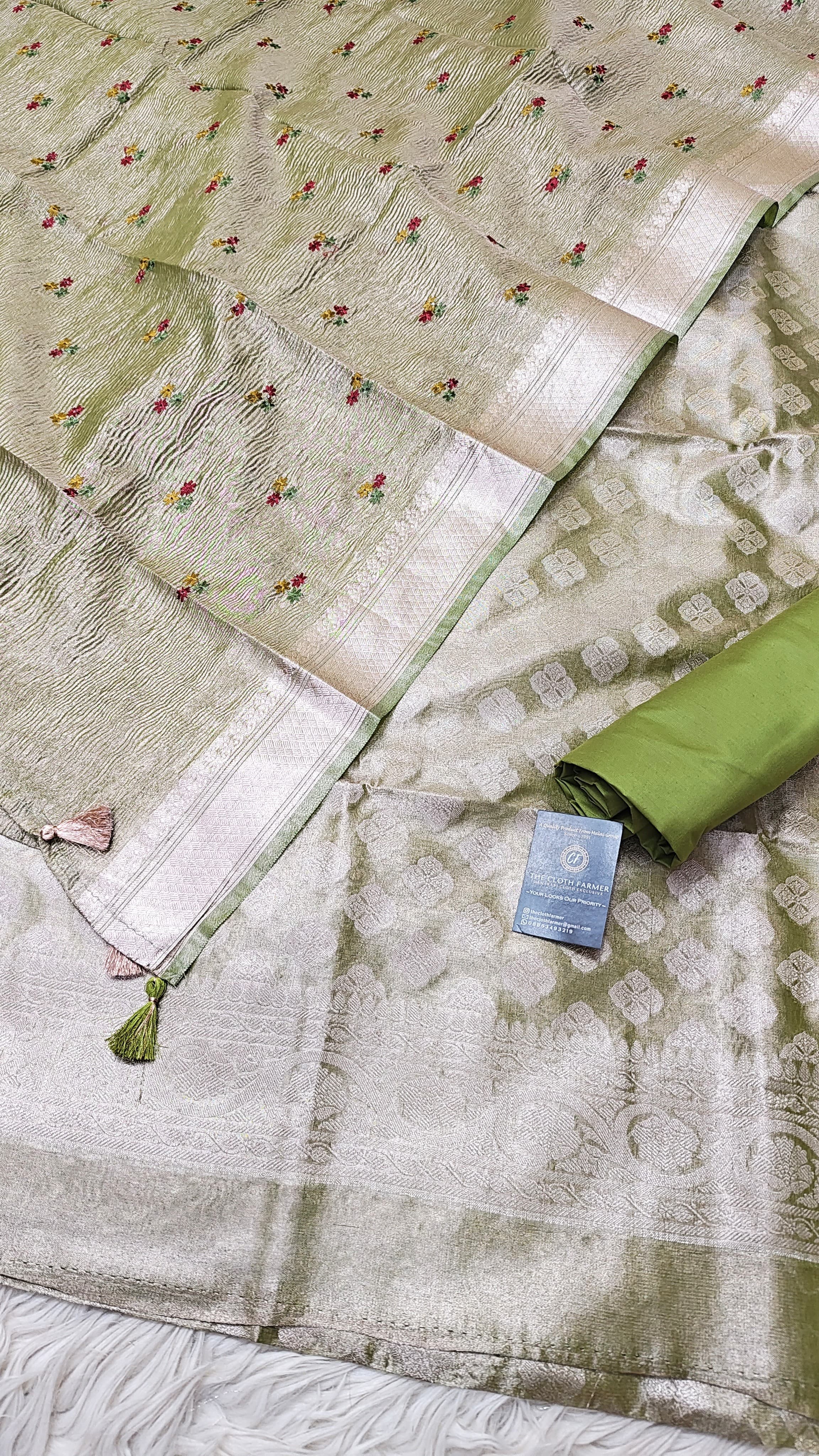 Light Green Tissue Silk 3 Piece Weaving Suit with Zari Border Meenadar Dopatta