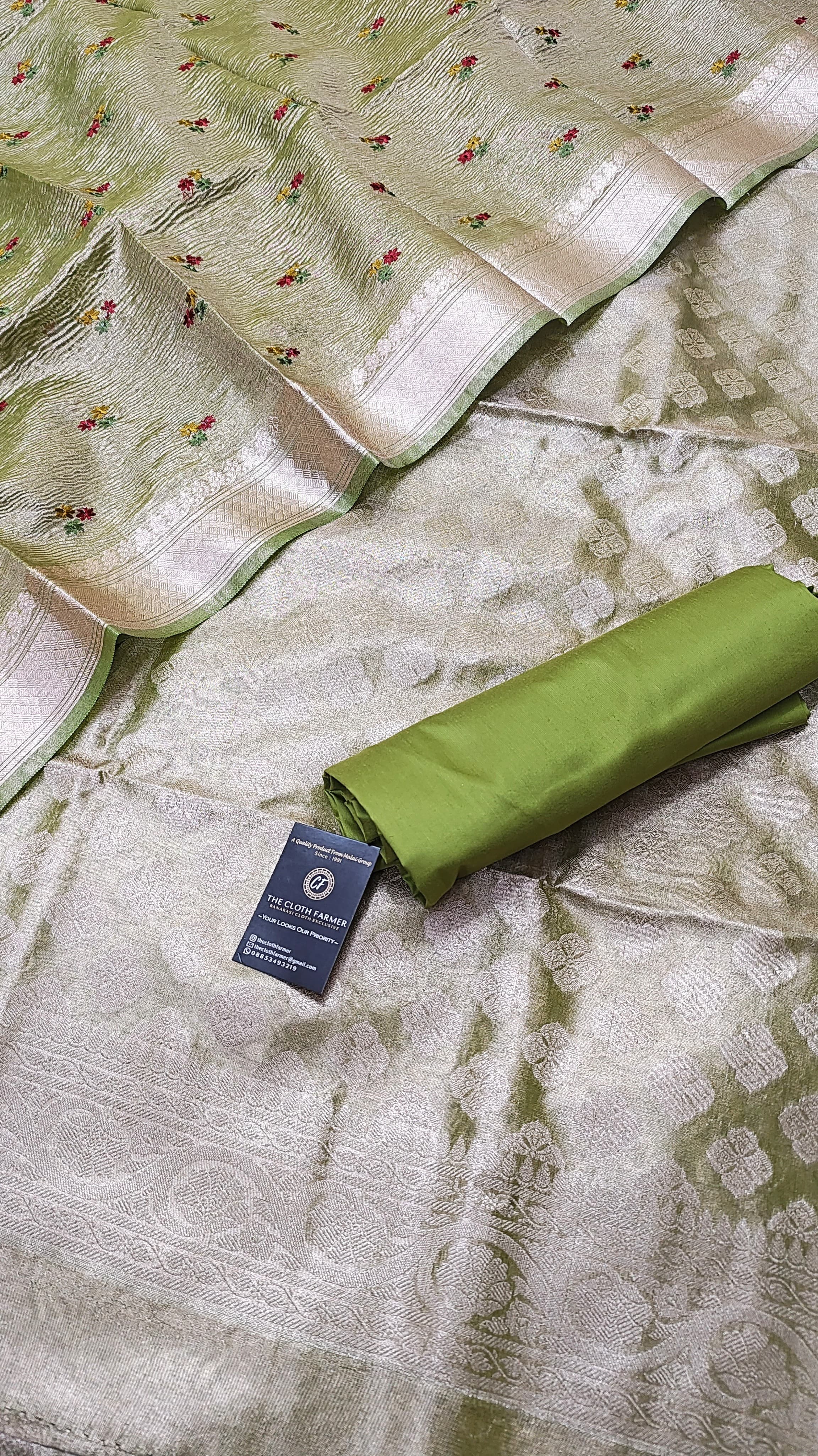 Light Green Tissue Silk 3 Piece Weaving Suit with Zari Border Meenadar Dopatta
