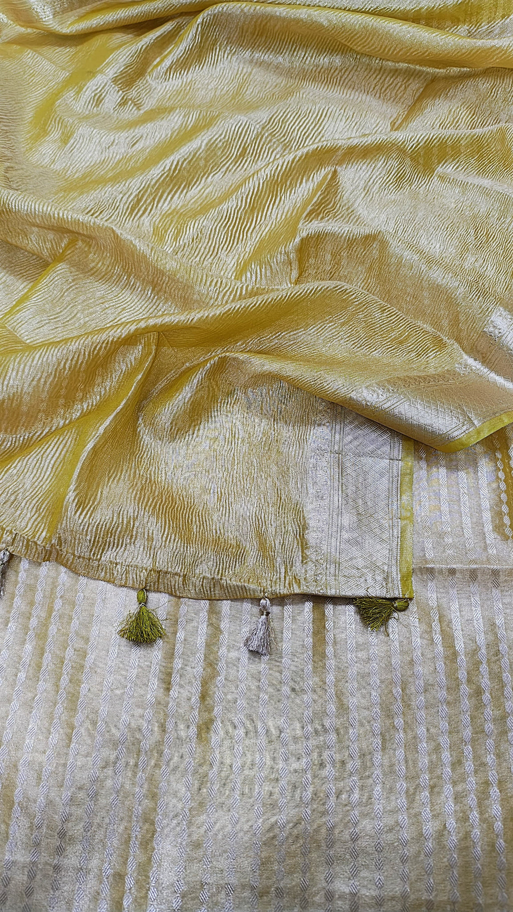 Yellow Tissue Silk 3 Piece Weaving Lining  Suit with Zari Border Jhalar Dopatta