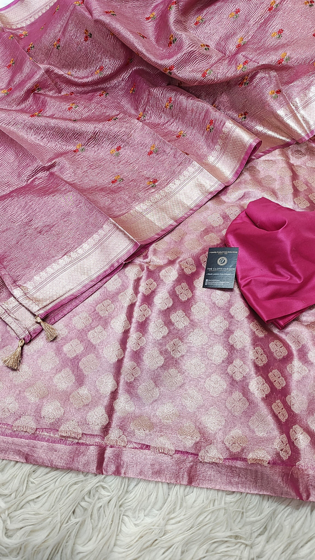 Magenta Tissue Silk 3 Piece Weaving Suit with Zari Border Meenadar Dopatta