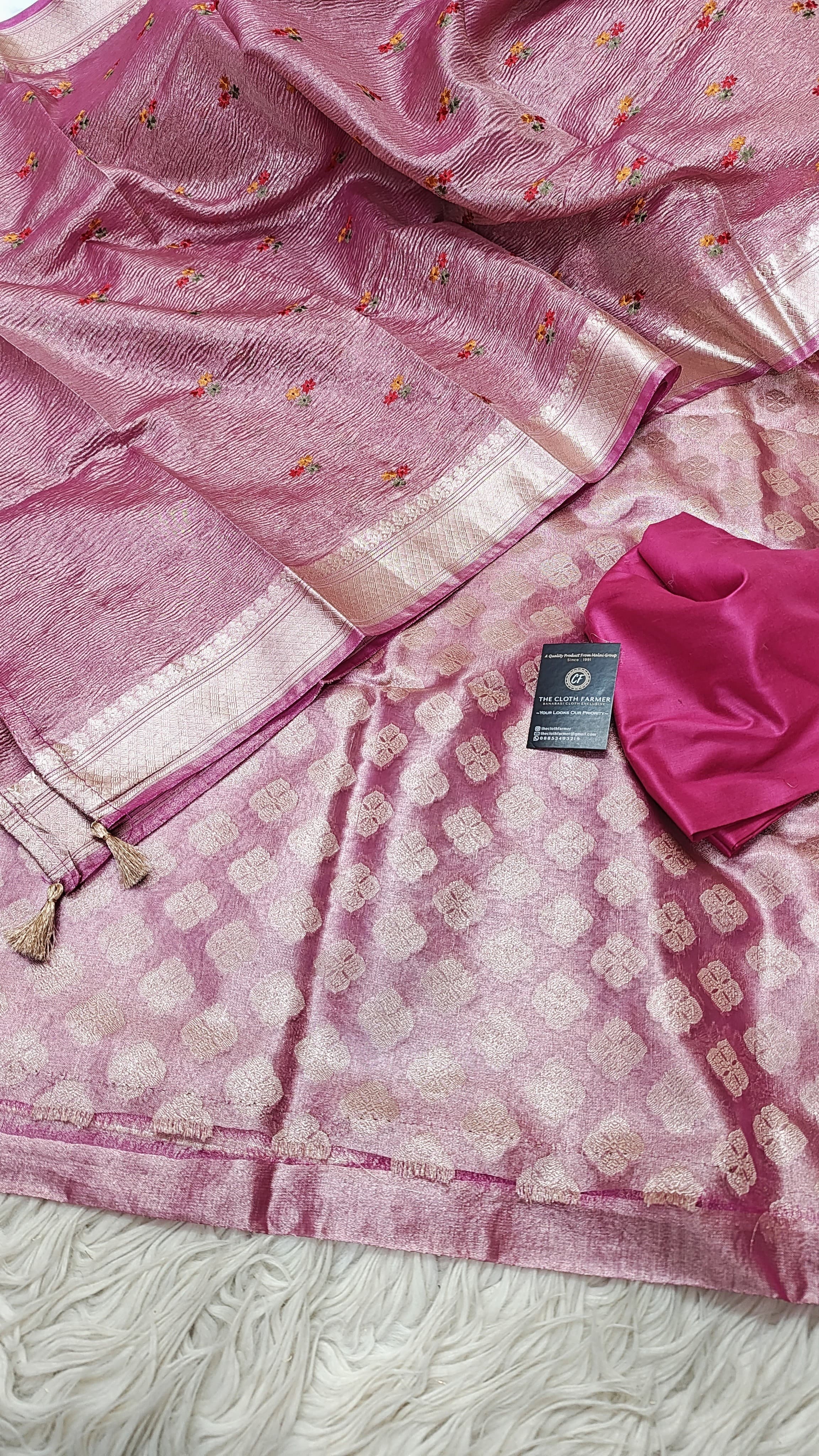 Magenta Tissue Silk 3 Piece Weaving Suit with Zari Border Meenadar Dopatta