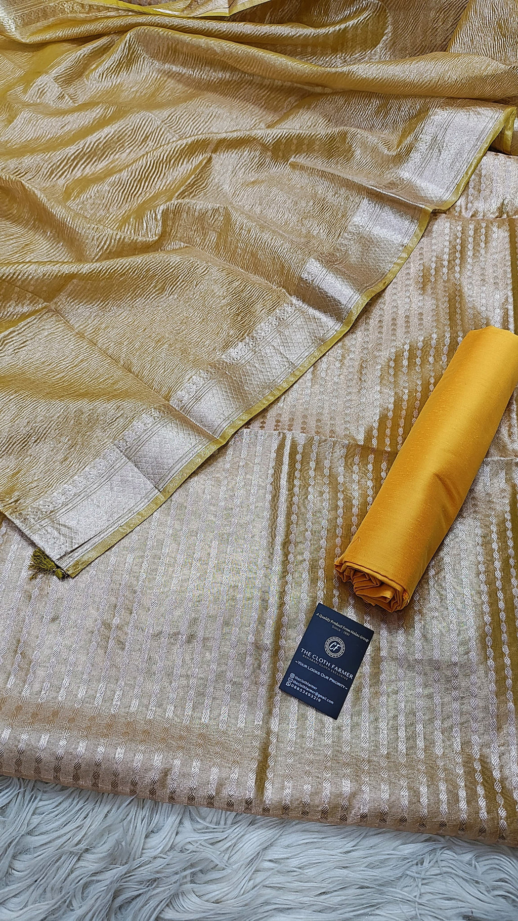 Yellow Tissue Silk 3 Piece Weaving Lining  Suit with Zari Border Jhalar Dopatta