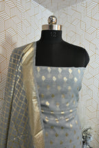 Grey Banarasi Cotton Silk 3 Piece Suit
