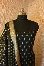Black Booti with Gold Zari Banarasi Cotton Silk 3 Piece Suit