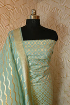 Sky Blue Banarasi Cotton Silk 3 Piece Suit