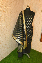 Black Booti with Gold Zari Banarasi Cotton Silk 3 Piece Suit