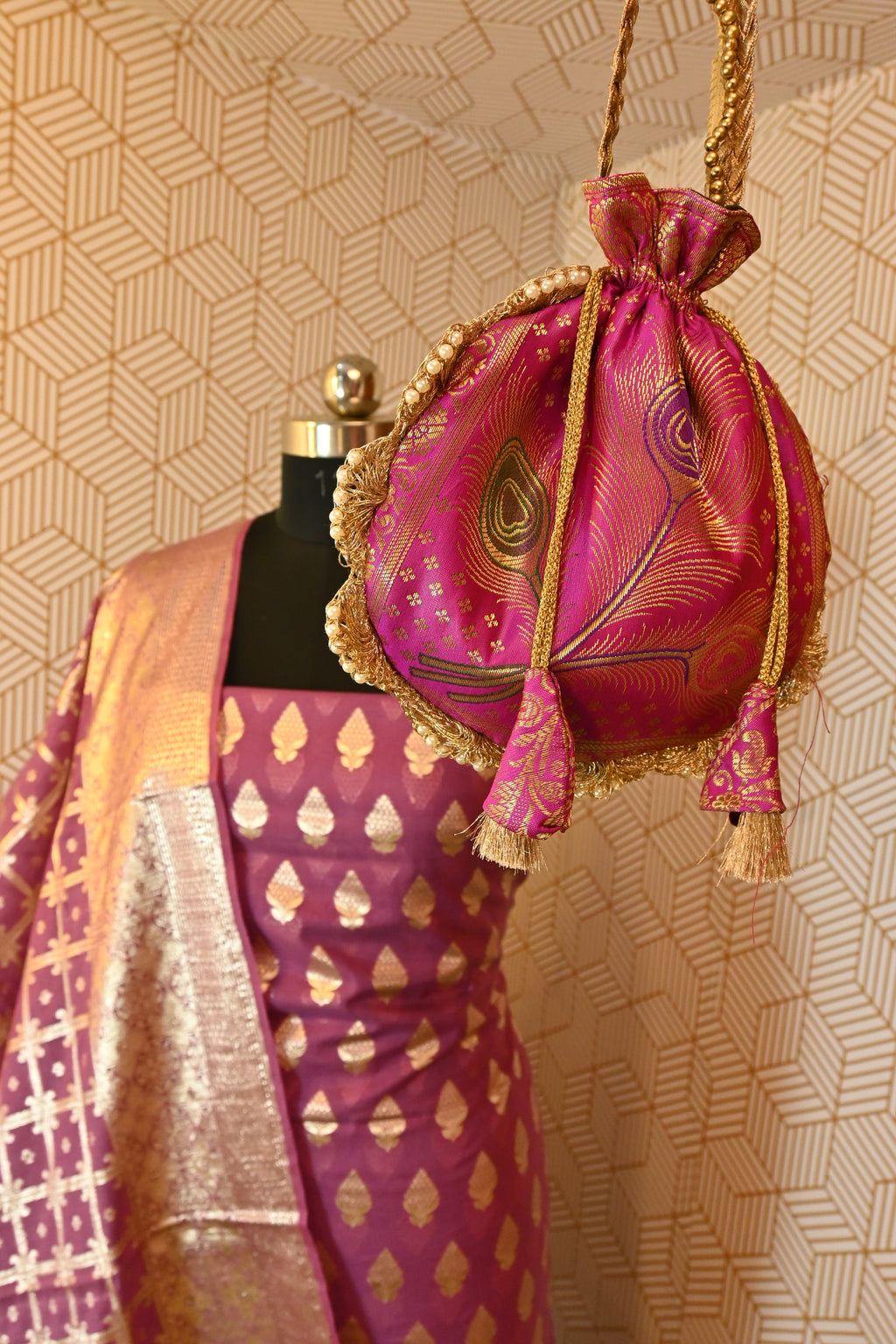 Gageri Banarasi Kimkhab Silk 3 Piece Suit